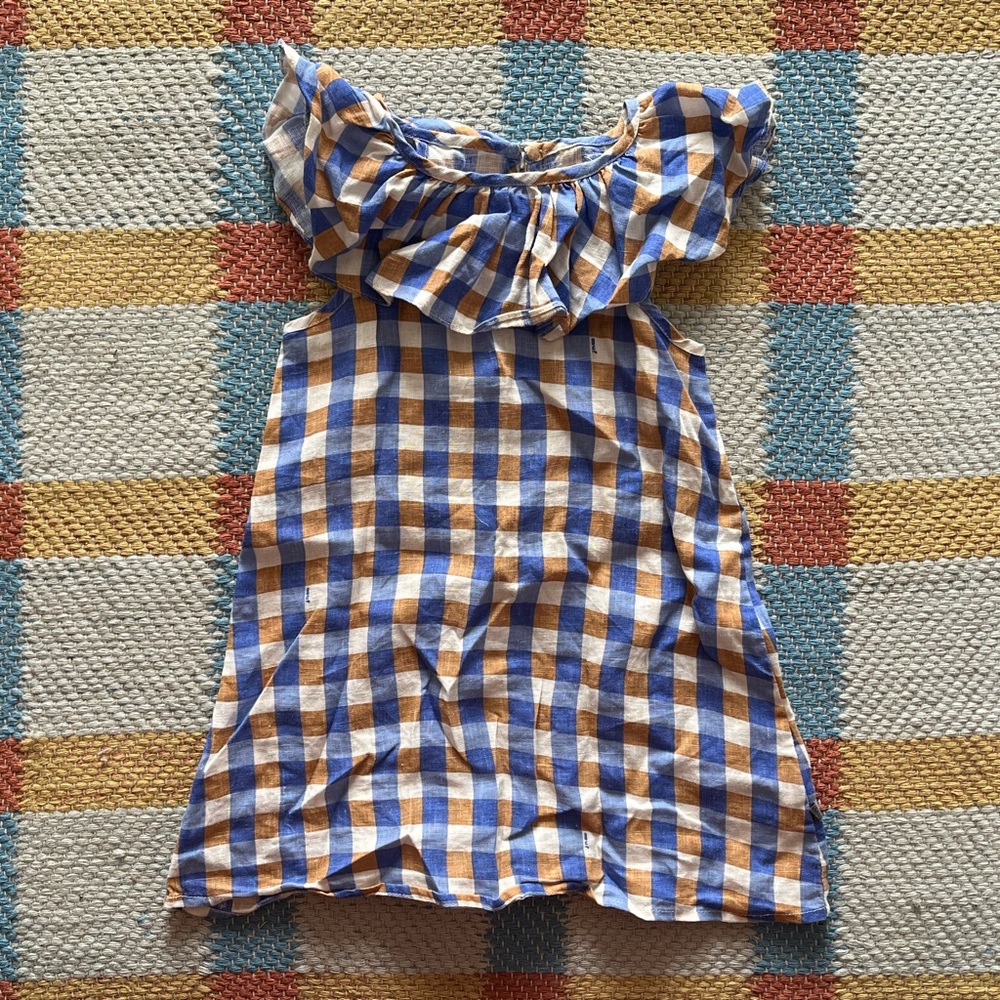Oeuf Gingham Linen Ruffle Collar Dress 2-3Y
